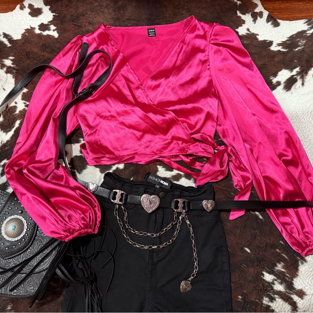 SHEIN Fuchsia Satin Blouse